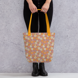 Retro Line Floral Pattern - All-Over Print Tote Bag