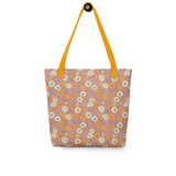 Retro Line Floral Pattern - All-Over Print Tote Bag