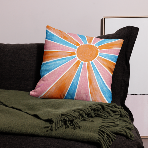 Retro Rainbow Sun - Premium Pillow Case